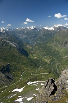 Norway, Geiranger. Overvew of the port of Geiranger from Mt. Dalsnibba. Scenic road Norway, Geiranger. Overvew of the port of Geiranger from Mt. Dalsnibba. Scenic road