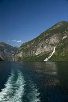 Images Dated 4th July 2009: Norway, Geirangerfjord (UNESCO), Geiranger. Scenic fjord view near Geiranger, waterfall