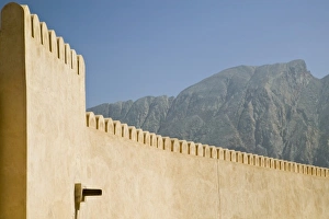 Oman, The Batinah Plain, Nakhal. Nakhal Fort, at the foot of the Hajar Mountains Oman, The Batinah Plain, Nakhal. Nakhal Fort, at the foot of the Hajar Mountains