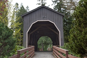 Images Dated 20th April 2011: OR, Douglas County, Pass Creek Covered Bridge, built in 1925, spans Pass Creek in Drain