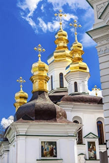 Ornate Crosses Gold Domes Church Birth Blessed Virgin Holy Assumption Pechrsk Lavra Cathedral Kiev Ukraine Ornate Crosses Gold Domes Church Birth Blessed Virgin Holy Assumption Pechrsk Lavra Cathedral Kiev Ukraine