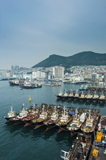 Overlook over the harbour and fishing fleet of Busan, South Korea Overlook over the harbour and fishing fleet of Busan, South Korea