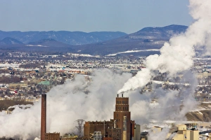 Overview of Quebec City, chimney giving out smoke, Canada Overview of Quebec City, chimney giving out smoke, Canada