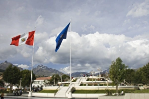 Pavilion with flag poles in center of city, Huaraz, Peru Pavilion with flag poles in center of city, Huaraz, Peru