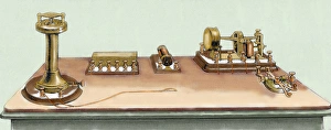 Phonoplex telegraph invented by Thomas Alva Edison (1847-1931). Engraving Phonoplex telegraph invented by Thomas Alva Edison (1847-1931). Engraving