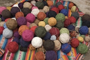 Pile of balls of yarn for weaving, Chinchero, Department of Cuzco, Peru Pile of balls of yarn for weaving, Chinchero, Department of Cuzco, Peru