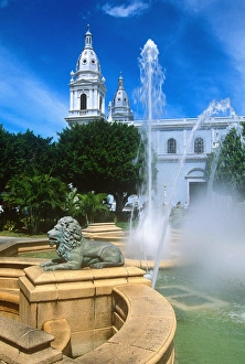 Ponce, historic town center with water fountains Ponce, historic town center with water fountains