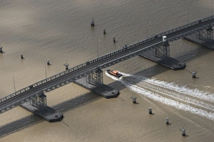 Pontoon bridge Berbice river Berbice River East GUYANA South America Pontoon bridge Berbice river Berbice River East GUYANA South America