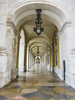 Comercio Gallery: Portugal, Lisbon. Columns of the Arcade of Commerce Square