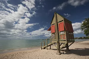 Images Dated 14th December 2009: Puerto Rico, West Coast, Boqueron, Balneario Boqueron beach, lifeguard hut