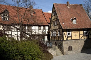 Castle Hill Gallery: QUEDLINBURG18145-2012-BARTRUFF.CR2 - Half- timbered skyline buildings atop Castle Hill in 1