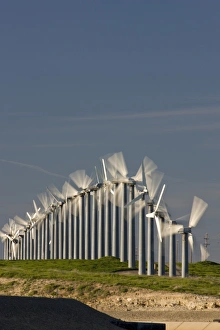 Renewable energy through wind power is collected via wind turbines in northern California's Renewable energy through wind power is collected via wind turbines in northern California's