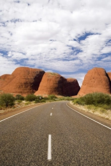 Road and Kata Tjuta, Uluru - Kata Tjuta National Park, World Heritage Area, Northern Territory Road and Kata Tjuta, Uluru - Kata Tjuta National Park, World Heritage Area, Northern Territory