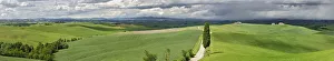 Road winding through agricultural region of Tuscany with storm clouds, Italy Road winding through agricultural region of Tuscany with storm clouds, Italy