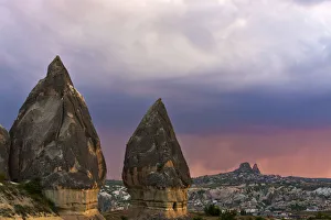Rock formation and village in Goreme at sunset, Cappadocia (UNESCO World Heritage Site) Rock formation and village in Goreme at sunset, Cappadocia (UNESCO World Heritage Site)