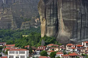 Rock pillars with the town of Kalabaka, Meteora, Greece Rock pillars with the town of Kalabaka, Meteora, Greece
