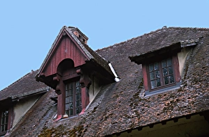 Roof detail and gable of an old inn near Giverny, France Roof detail and gable of an old inn near Giverny, France