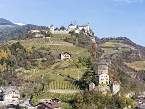 Saeben Monastery and Branzoll Castle near Klausen in the Eisack Valley during autumn Saeben Monastery and Branzoll Castle near Klausen in the Eisack Valley during autumn