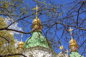 Images Dated 17th April 2015: Saint Sophia Sofia Cathedral Spires Golden Dome Sofiyskaya Square Kiev Ukraine