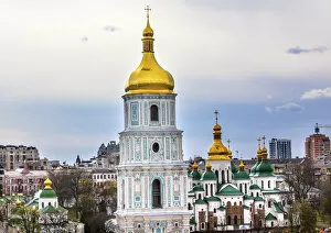 Images Dated 17th April 2015: Saint Sophia Sofia Cathedral Spires Towe Golden Dome Sofiyskaya Square Kiev Ukraine