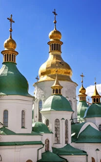 Images Dated 17th April 2015: Saint Sophia Sofia Cathedral Spires Tower Golden Dome Sofiyskaya Square Kiev Ukraine