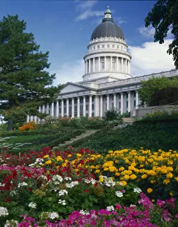 SALT LAKE CITY, UTAH. USA. Utah State Capitol Building & flowers on grounds