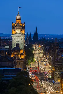 Scotland, Edinburgh, Balmoral Hotel, Princes Street from Calton Hill, night scene Scotland, Edinburgh, Balmoral Hotel, Princes Street from Calton Hill, night scene