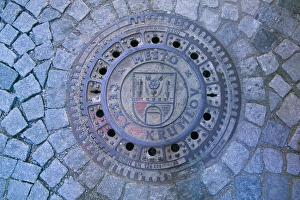 Sewer cover decorated, Cesky Krumlov, Czech Republic Sewer cover decorated, Cesky Krumlov, Czech Republic