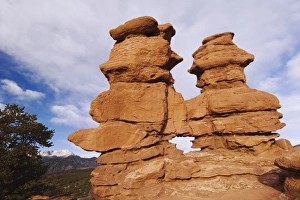 Siamese Twins Rock formation and Pikes Peak, Garden of The Gods National Landmark Siamese Twins Rock formation and Pikes Peak, Garden of The Gods National Landmark