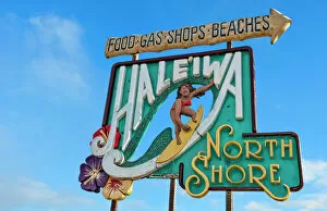 Sign Collection: Sign for Haleiwa town on north shore of Oahu, Hawaii