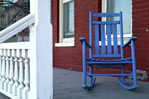 Images Dated 26th December 2007: Silver City, New Mexico, United States. Old blue rocker on porch