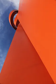 Skyward view of big red sculpture donated to the city of San Antonio by Mexico Skyward view of big red sculpture donated to the city of San Antonio by Mexico