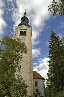 Slovenia, Bled, Lake Bled, bell tower on Bled Island Slovenia, Bled, Lake Bled, bell tower on Bled Island