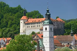 SLOVENIA, GORENJSKA, Skofja Loka: Church of St. James & Skofja Loka Castle SLOVENIA, GORENJSKA, Skofja Loka: Church of St. James & Skofja Loka Castle