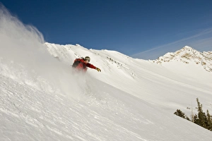 Snowboarder enjoys the powder in Cardiff Fork, Big Cottonwood Canyon, Wasatch Mountains Snowboarder enjoys the powder in Cardiff Fork, Big Cottonwood Canyon, Wasatch Mountains