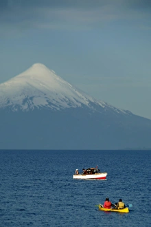 Images Dated 24th October 2010: South America, Chile, Puerto Varas. Boats on Llanquihue Lake with the Osorno Volcano