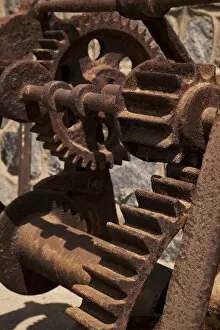 South America, Chile, Zapallar. Close-up of rusted gears. Credit as: Wendy Kaveney