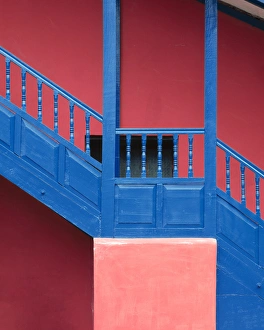 South America, Peru, near Cusco. Colorful architectural detail of wall and stairs South America, Peru, near Cusco. Colorful architectural detail of wall and stairs