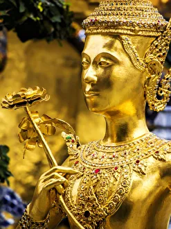 Images Dated 21st November 2014: South East Asia; Thialand; Bangkok; Golden Kinnara statue at Emerald Buddha Temple