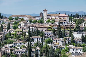 Hillside Gallery: Spain, Andalusia. Granada. VIew from the Alhambra gardens across town to the mirador