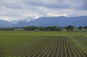 Spain, Catalonia, Aran Valley, near Vielha. Pyrenees mountains in distance Spain, Catalonia, Aran Valley, near Vielha. Pyrenees mountains in distance