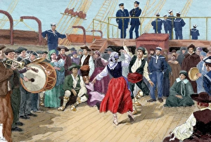 Spanish emigrants on board a ship heading toward Argentina Spanish emigrants on board a ship heading toward Argentina
