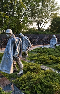 Platoon Gallery: Statues in platoon at new Korean War Veterans Memorial with bronze statues on Mall in Washington DC