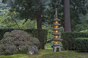 Stone lantern illuminated with candles, Portland Japanese Garden, Oregon Stone lantern illuminated with candles, Portland Japanese Garden, Oregon