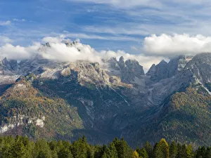 The summits of Brenta mountain range towering above Madonna di Campiglio The summits of Brenta mountain range towering above Madonna di Campiglio
