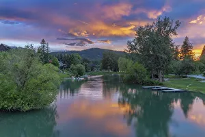 Sunset on Whitefish River in Whitefish, Montana, USA Sunset on Whitefish River in Whitefish, Montana, USA
