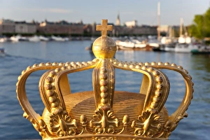 Swedish Royal crown on Skeppsholmen Bridge in central Stockholm, Sweden Swedish Royal crown on Skeppsholmen Bridge in central Stockholm, Sweden