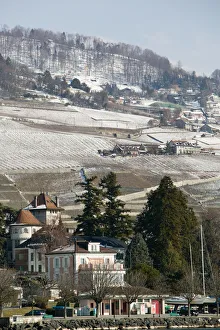 SWITZERLAND-(Vaud)-Swiss Riviera-LUTRY:Hillsides above LUTRY / Winter Shore of Lake SWITZERLAND-(Vaud)-Swiss Riviera-LUTRY:Hillsides above LUTRY / Winter Shore of Lake