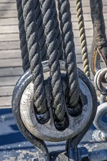 Tarred Nautical rope and pulley, San Francisco, California, USA Tarred Nautical rope and pulley, San Francisco, California, USA