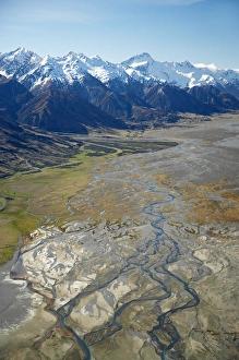 Tasman River and Ben Ohau Range, near Mt Cook, South Canterbury, South Island, New Tasman River and Ben Ohau Range, near Mt Cook, South Canterbury, South Island, New